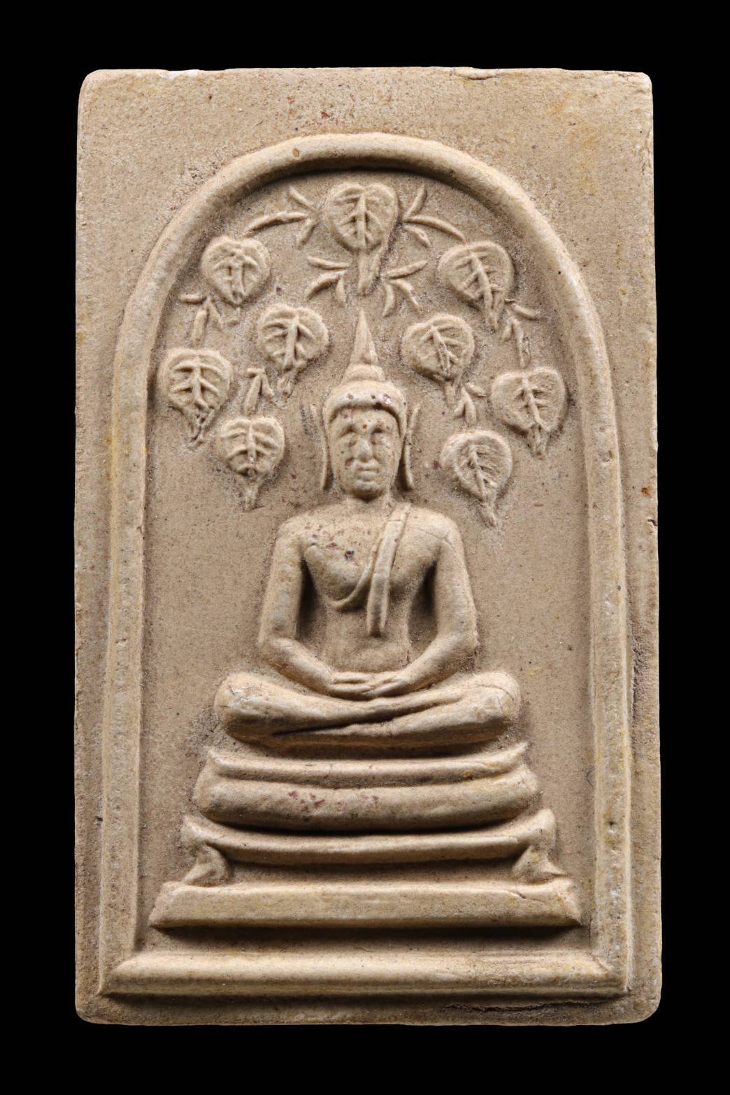 305100 พระสมเด็จปรกโพธิ์ 9 ใบ  หลังยันต์ครู (จม )พิมพ์โพธิ์ชัด  (นิยม) เนื้อผงน้ำมันผสมผงวิเศษ  ปี 2512-2513 หลวงพ่อกวย  วัดโฆสิตาราม (บ้านแค) จ.ชัยนาท 