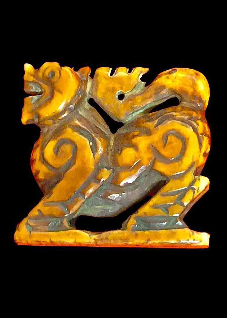 306482 สิงห์งาแกะหลวงพ่อเดิม วัดหนองโพ พิมพ์สามขวัญ เนื้องาแกะ ปี 2470 - 2494  จังหวัดนครสวรรค์