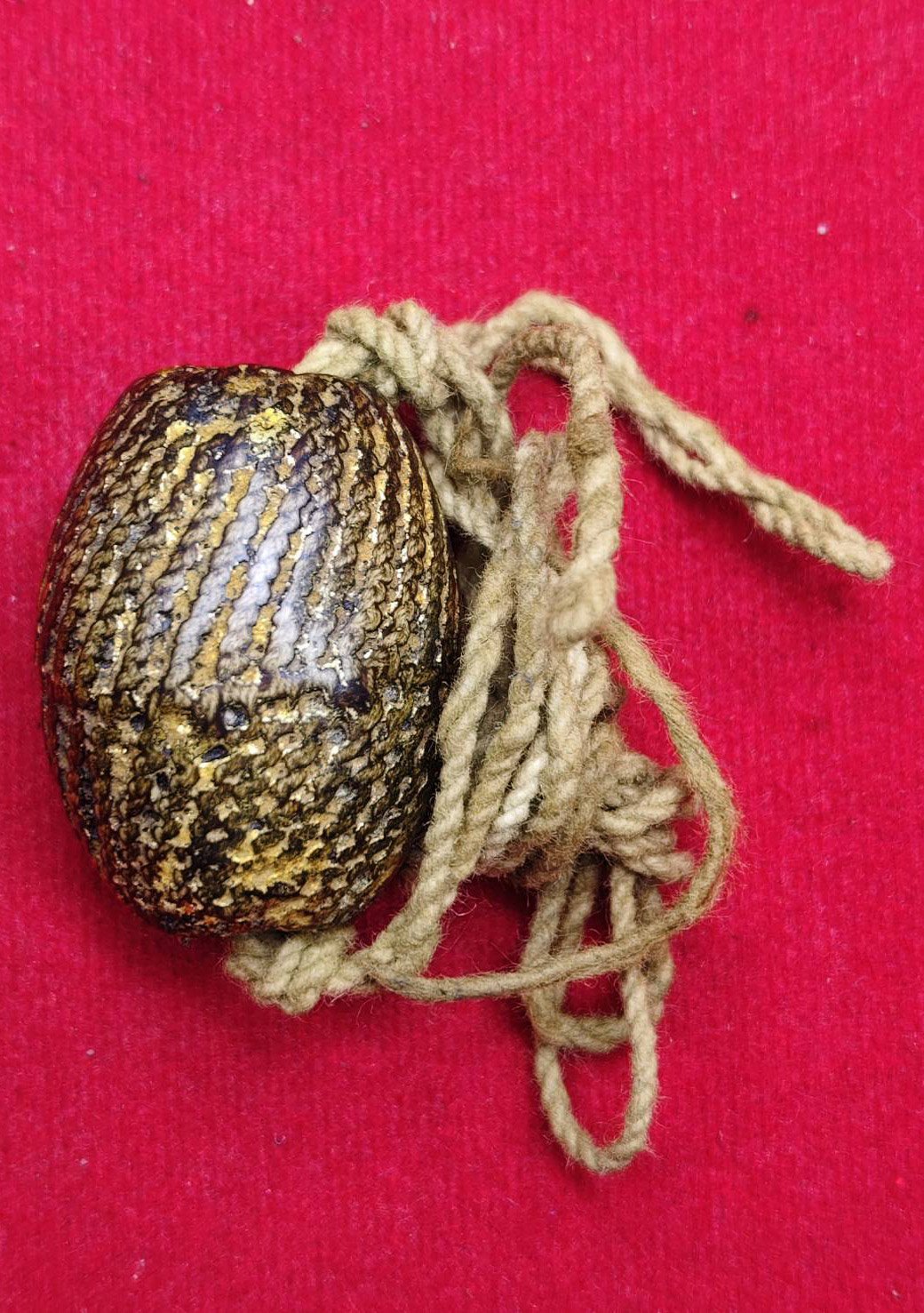 306674 ลูกสะกด หลวงปู่เอี่ยม  วัดหนังราชวรวิหาร  เนื้อ ตะกั่วพอกผงถักเชือก  สร้างปี 2443-2469  จ.กรุงเทพมหานคร 