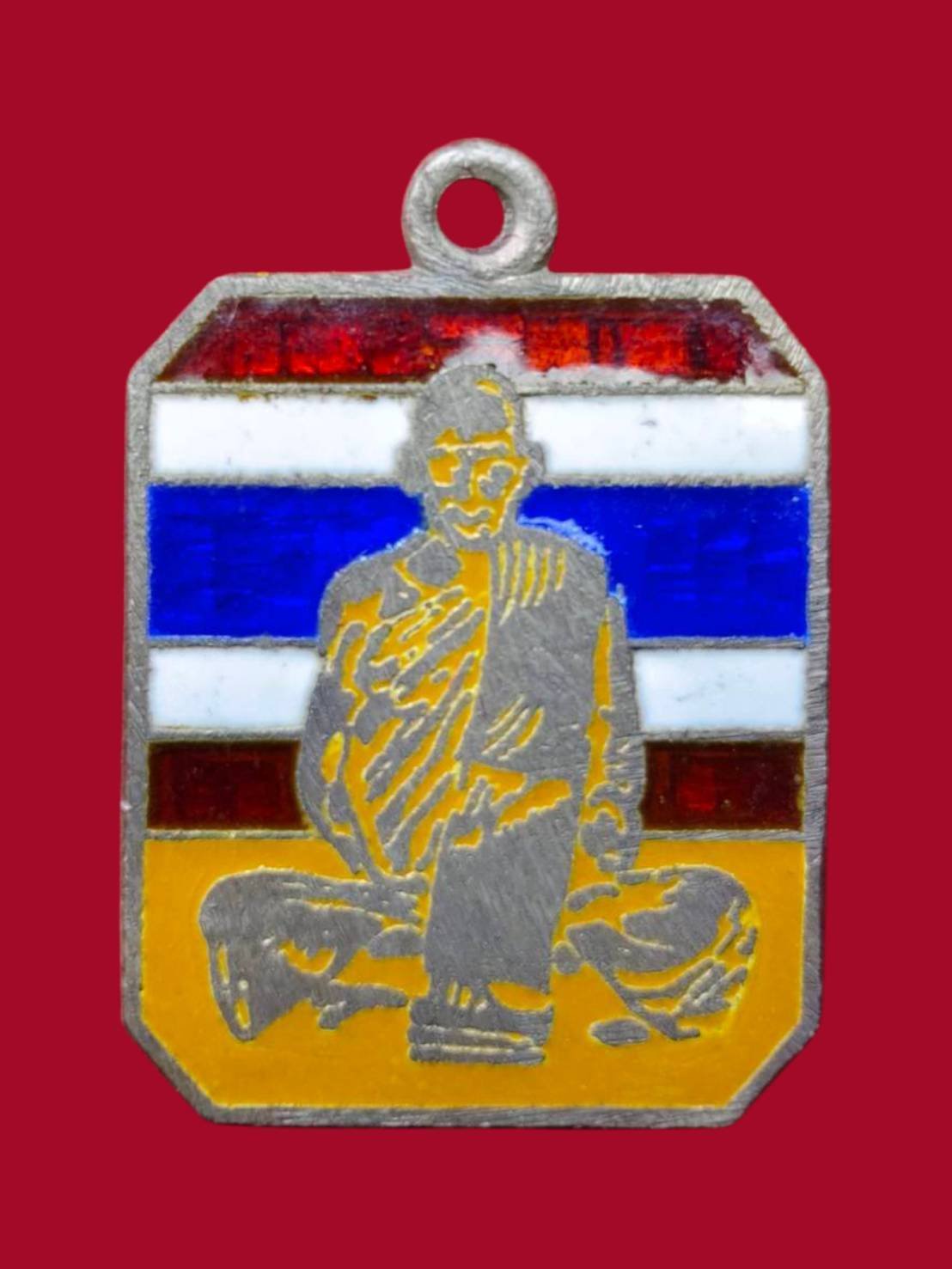 307130 เหรียญสี่เหลี่ยม หลวงพ่อเดิม  วัดหนองโพ เนื้อเงิน  (ลงยาลายธงชาติ) พุทธศักราช 2480-2485  จ.นครสวรรค์