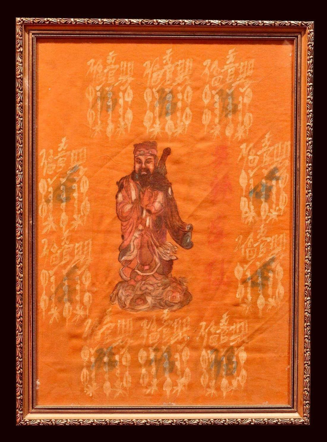 (296204) ผ้ายันต์ฟ้าประทานพร  เขียนมือ 10กา  หมึกทอง เซียนแปะโรงสี  รูปวาด หลี่ตงปิน (1ในแปดเซียน) ปี11-18 จ.ปทุมธานี