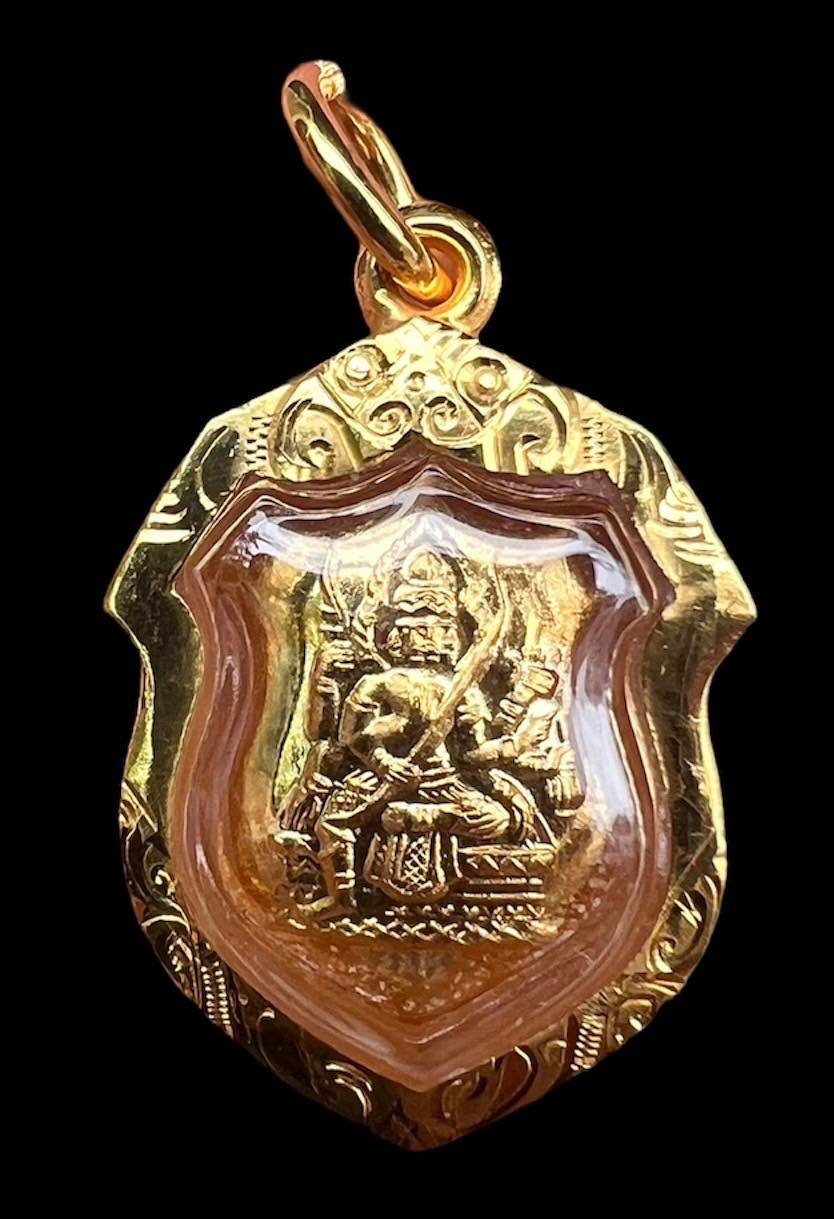 300187 พระพรหมโล่ห์เล็ก หลวงปู่ศรี (สีห์) วัดสะแก  เนื้อทองคำ บล็อคแรก  ปี2523 จ.อยุธยา 