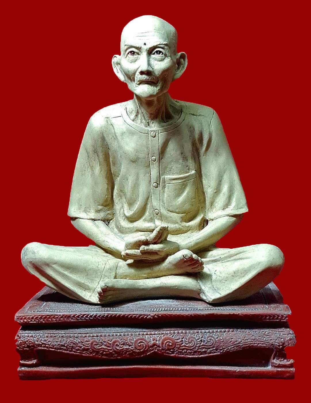 300544 รูปหล่อบูชา รุ่น2 ฐานแดง  เนื้อเรซิ่น เซียนแปะโรงสี    ปี2523 วัดศาลเจ้า  จ.ปทุมธานี 