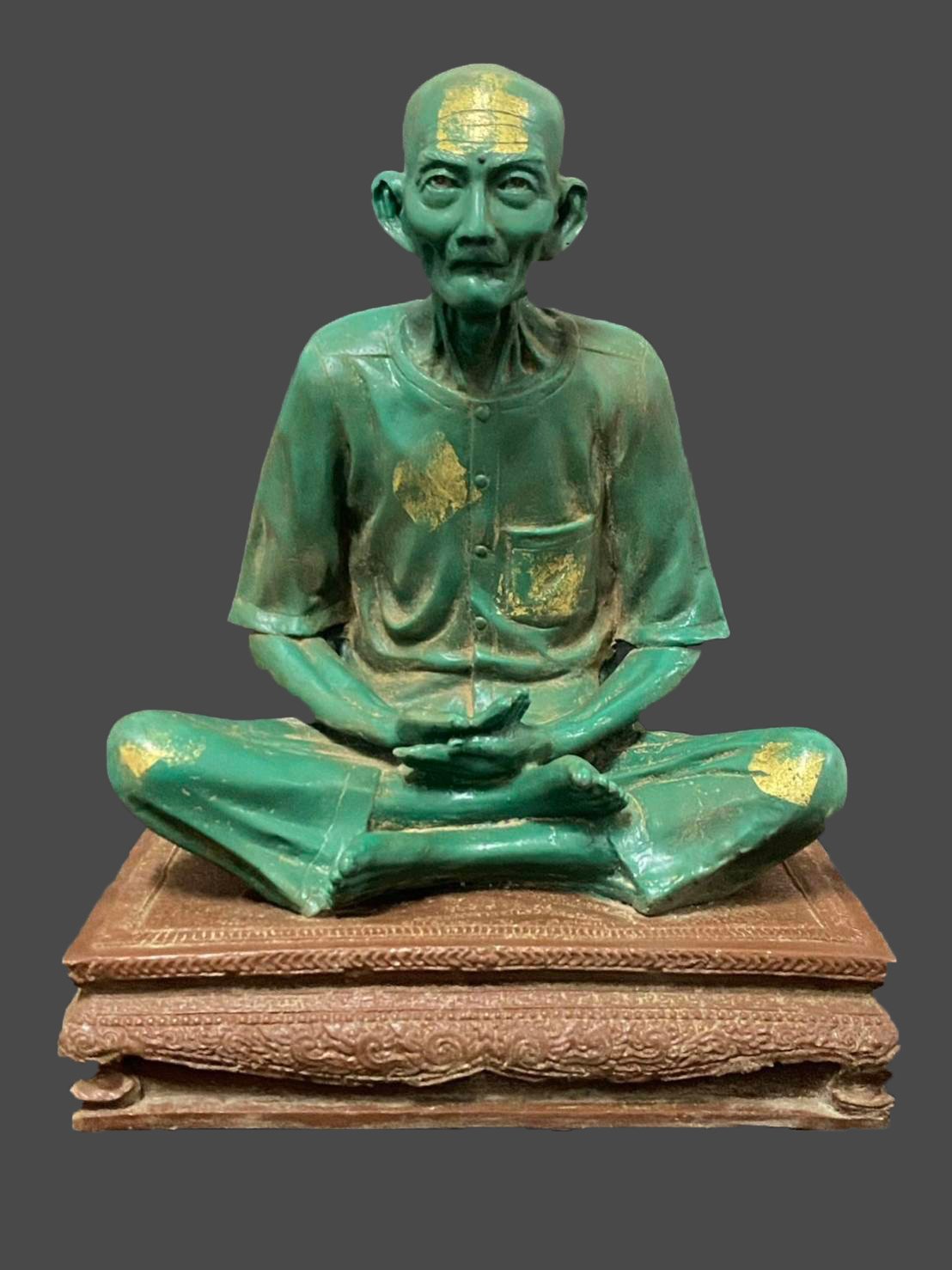 301460 รูปหล่อ รุ่น2 สีเขียว เนื้อเรซิ่น เซียนแปะโรงสี  9นิ้ว ปี2523 วัดศาลเจ้า  จ.ปทุมธานี 