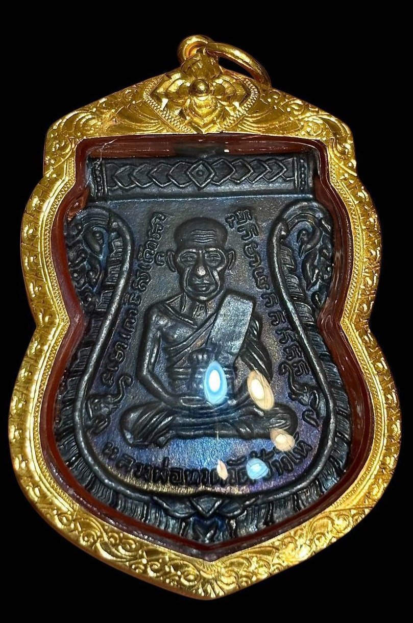 308353 เสมาหลวงปู่ทวด วัดช้างให้ รุ่นสาม  ปี 2504  พิมพ์เงินลงยา เนื้อทองแดงลมดำ  จ.ปัตตานี
