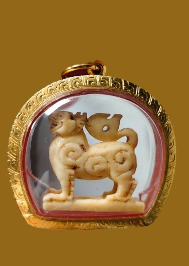 303103 สิงห์หลวงพ่อเดิม พิมพ์สามขวัญเนื้องาแกะ ปี2470-2494 วัดหนองโพ จังหวัดนครสวรรค์