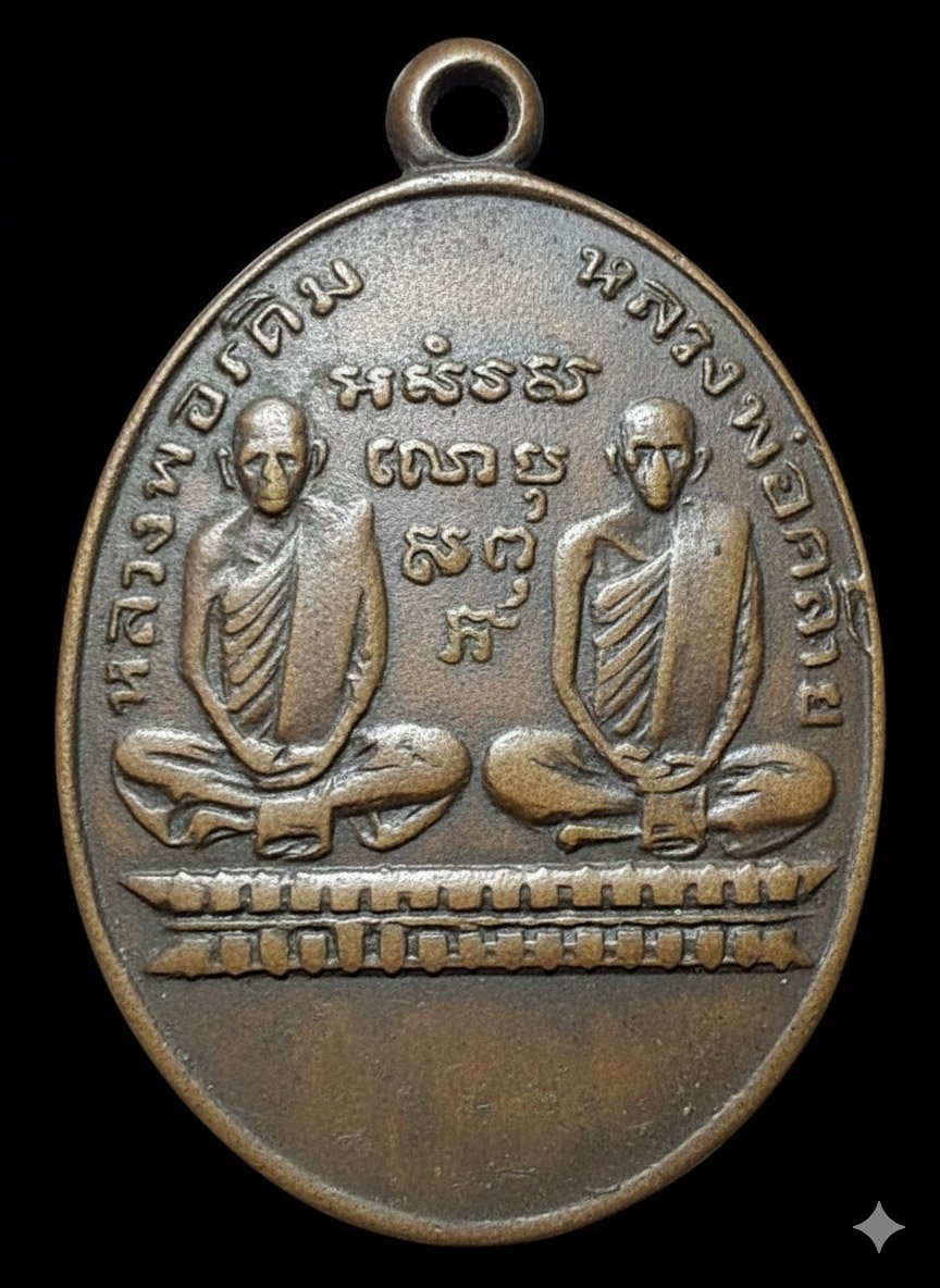 306921 เหรียญทวิภาคี หลวงพ่อเดิม หลวงพ่อคล้าย เนื้อทองเหลือง พ.ศ. 2483 วัดเขาพนมรอก จ.นครสวรรค์