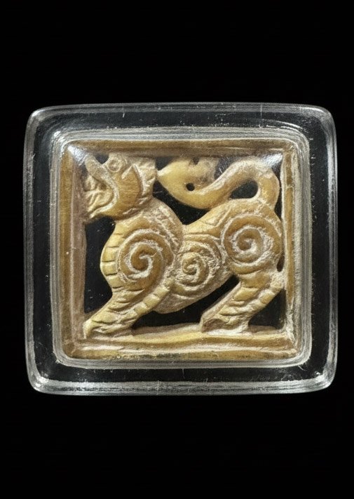 306922 สิงห์หลวงพ่อเดิม พิมพ์สามขวัญ เนื้องาแกะ ประมาณปี 2470-2494 วัดหนองโพ จ.นครสวรรค์