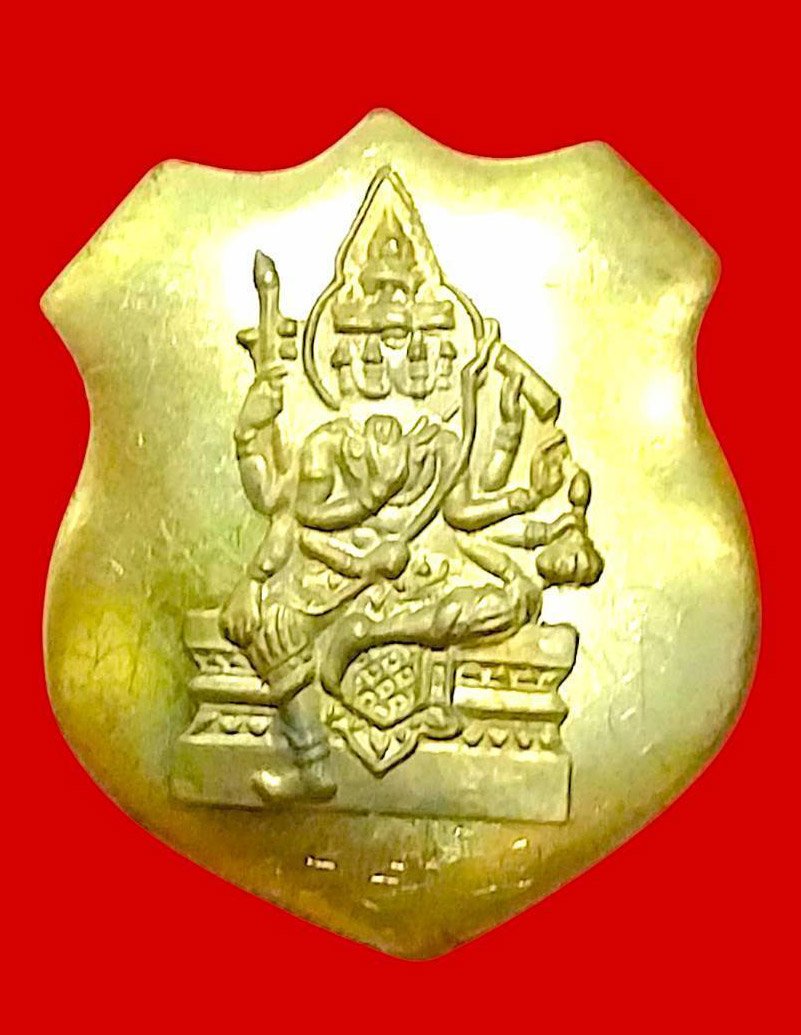 304131 เหรียญโล่ห์พระพรหมสี่หน้า  เนื้อกะไหล่ทอง  หน้ากากทองคำ หลวงปู่สีห์ อ.วันชัย  ปี 2519 วัดสะแก จ.อยุธยา