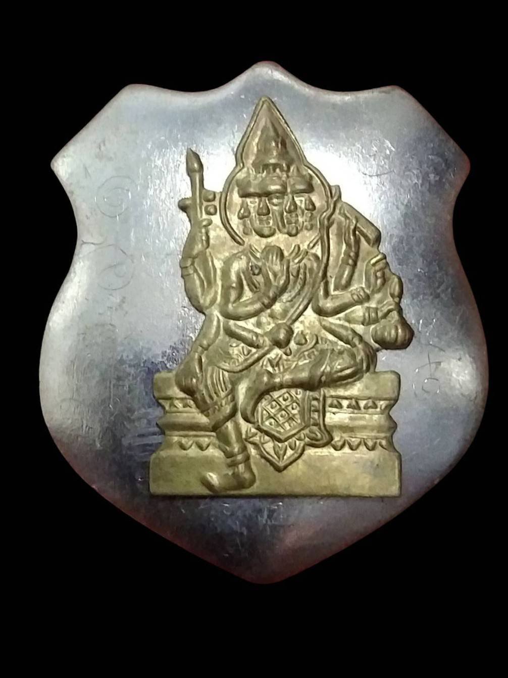 304132 เหรียญโล่ห์พระพรหมสี่หน้า  เนื้อเงินหน้ากากทองคำ  หลวงปู่สีห์ อ.วันชัย  ปี 2519 วัดสะแก จังหวัดอยุธยา